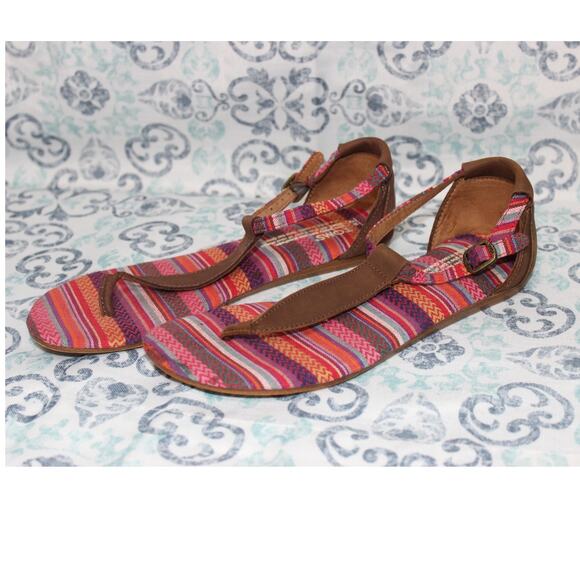 Toms Womens Multi-Color Tribal Boho‎ Leather Adjustable T-Strap Playa Sandals W7 - Picture 1 of 8
